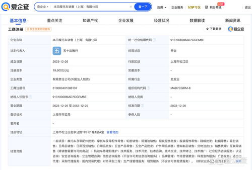 本田在華加速布局 上海新設(shè)摩托車(chē)銷(xiāo)售公司，注冊(cè)資本1.96億元聚焦國(guó)內(nèi)貿(mào)易代理